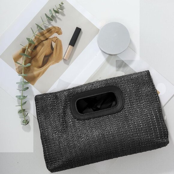 Woven Straw Clutch Handbag Top Handle Crossbody Beach Summer Bag for Women - Picture 7 of 7